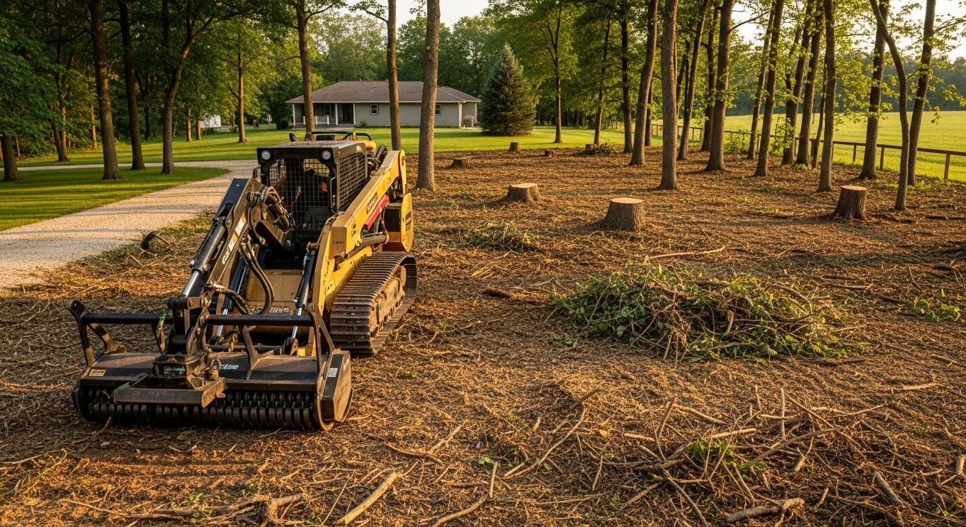 Tree removal equipment and stump grinding machinery in operation