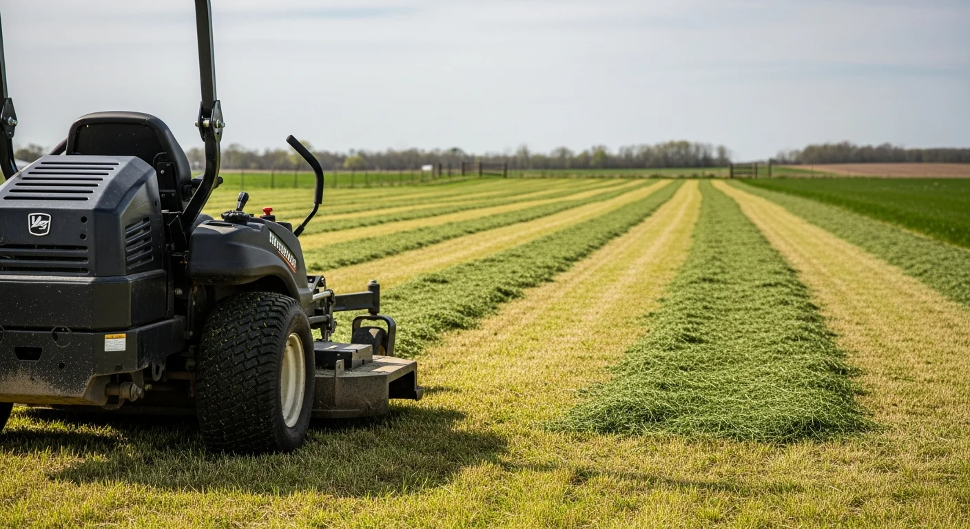 Mowing equipment working on large field and steep slope